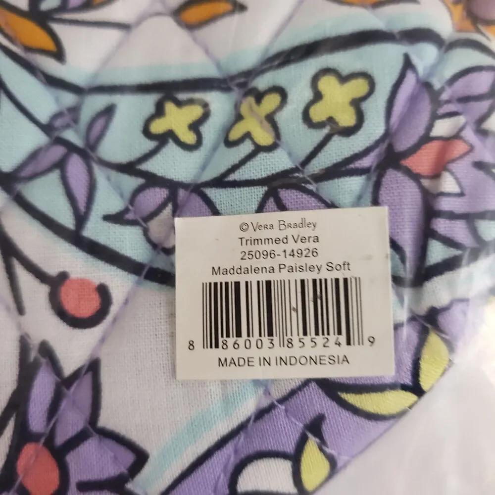 VERA BRADLEY Maddalena Paisley Soft Trimmed Vera Tote Bag White and Purple NEW